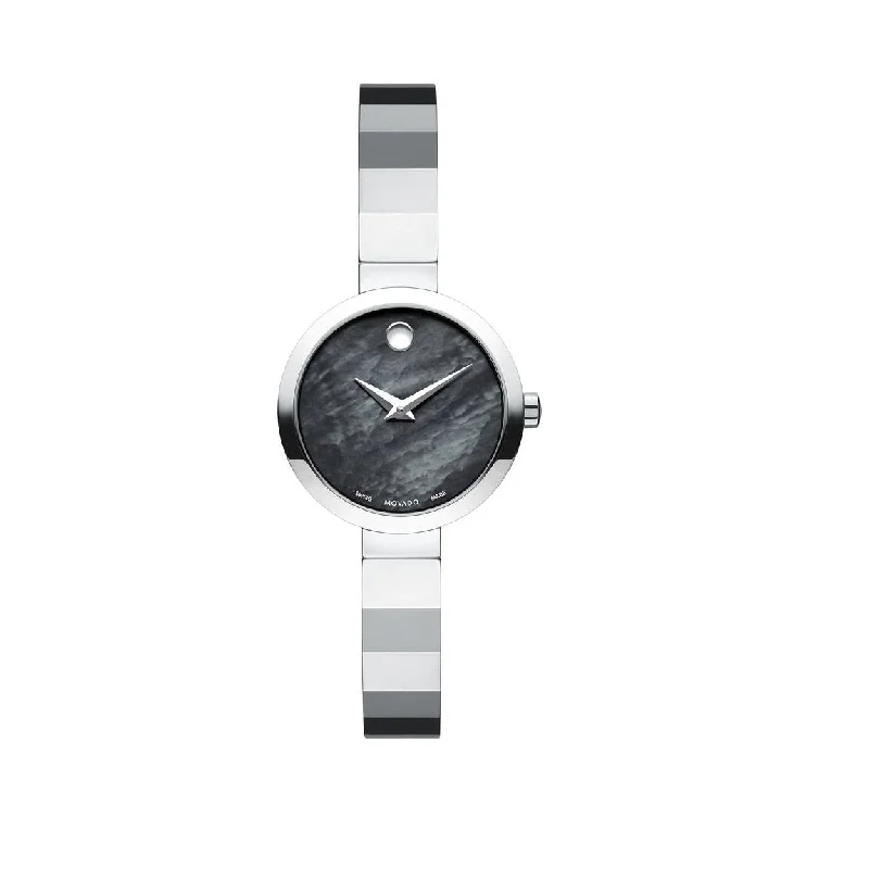 stylish women’s watches with interchangeable straps -Movado Watch with 24MM Black Round Dial and Stainless Steel Bracelet. 0607109