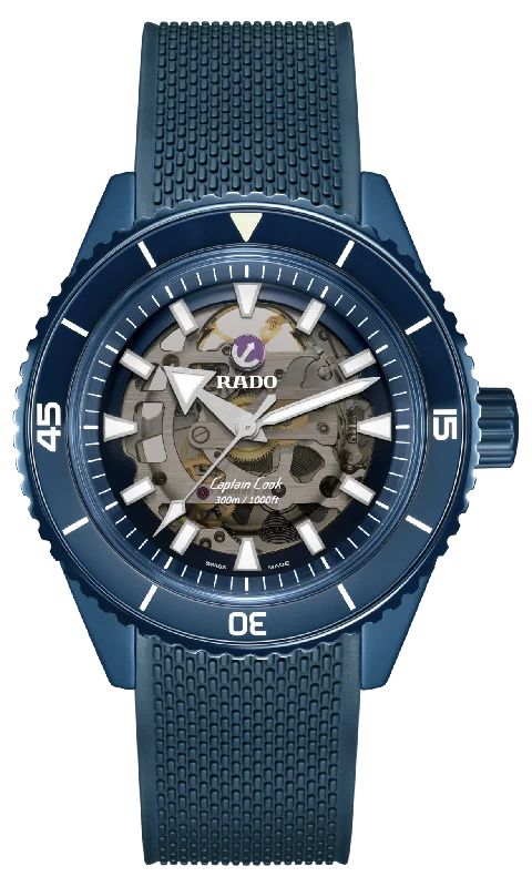 watches for men with leather and stainless steel -Rado Captain Cook High-Tech Ceramic Skeleton Blue Dial Men 43mm