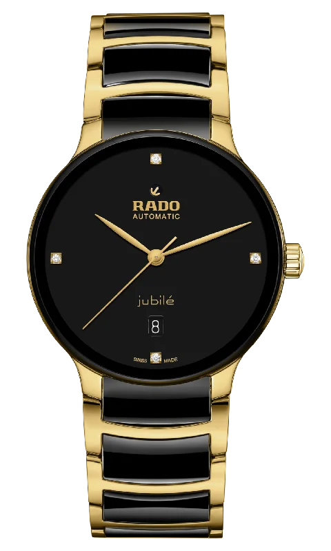 watches with crystal embellishments for luxury look -Rado Centrix Automatic Diamonds Black Dial Unisex 39.5mm