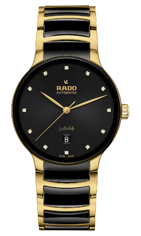 stylish casual watches for men with rubber strap -Rado Centrix Automatic Diamonds Black Dial Unisex 39.5mm