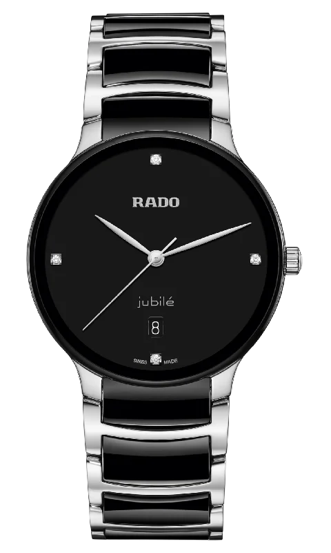 luxury watches with leather strap for women -Rado Centrix Black Dial Unisex 39.5mm