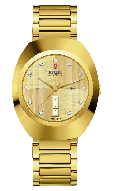 men’s watches with dual time zone display -Rado Diastar Original Diamonds Yellow Dial Unisex 38mm