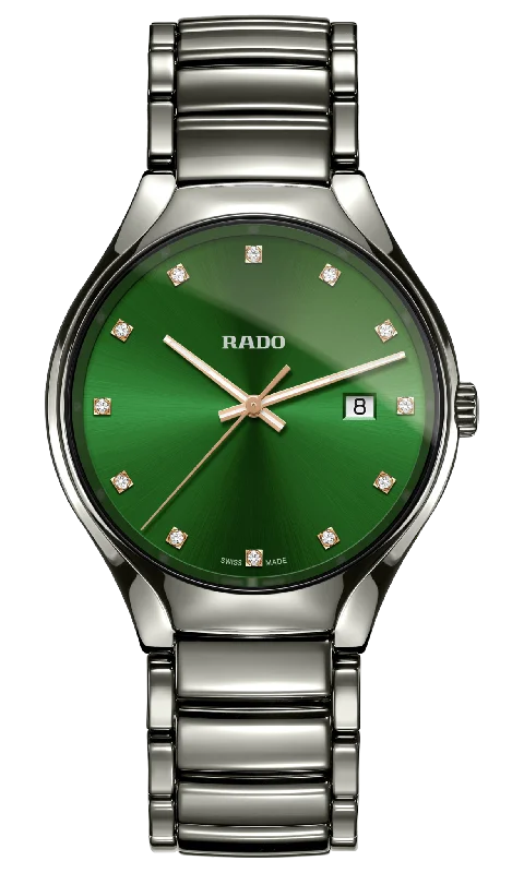 watches for active women with fitness tracking -Rado True Round Diamonds Green Dial Unisex 40mm