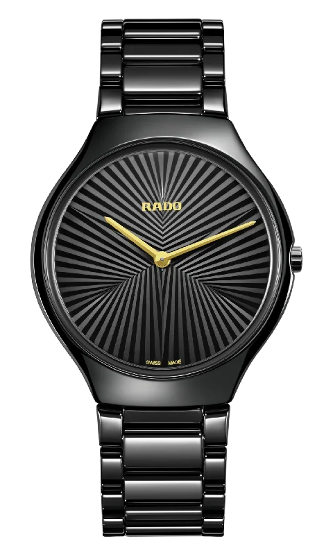 affordable sport watches for fitness enthusiasts -Rado True Round Thinline X Great Gardens of the World Black Dial Unisex 40mm