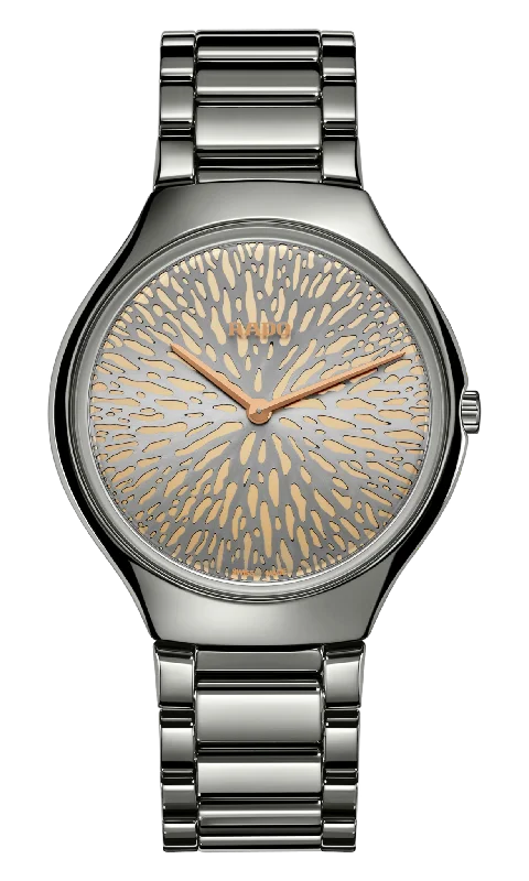 elegant watches with silver accents for women -Rado True Round Thinline X Great Gardens of the World Rhodium, Rose Gold Dial Unisex 40mm