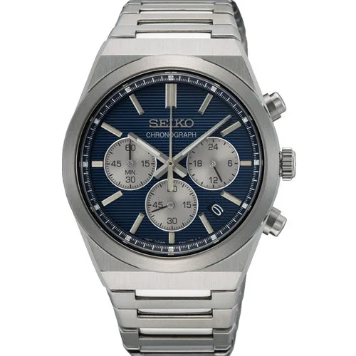 minimalist watches with clean and simple dials -Seiko Sport Blue Dial Men 40mm