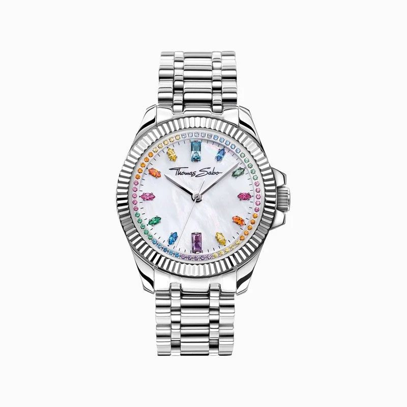 women’s watches with silver mesh band -Thomas Sabo Womens Divine Rainbow with Coloured Stones Watch