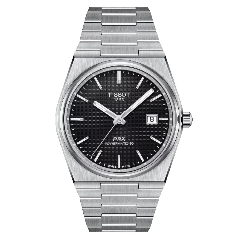 solar-powered watches with sleek designs -Tissot T-Classic PRX Black Dial Men 40mm T1374071105100