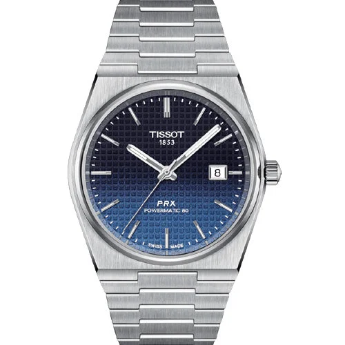 luxury watches with sapphire crystal and leather bands -Tissot T-Classic PRX Blue Dial Men 40mm T1374071105101