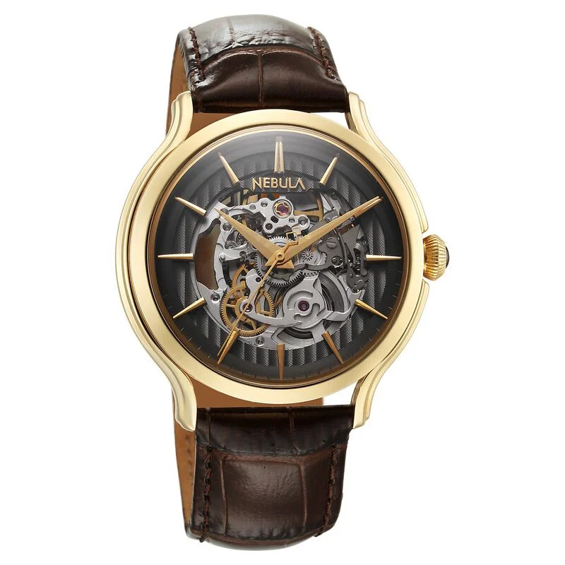 luxury watches with sapphire crystal and leather bands -Titan Nebula Art Deco Skeleton Automatic 18 Karat Solid Gold Watch For Men