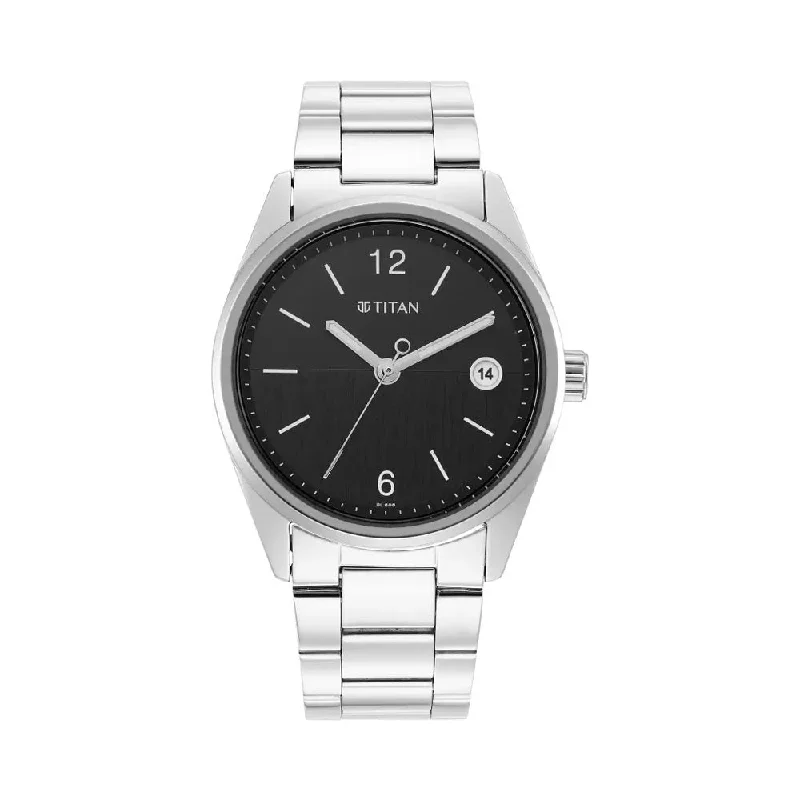 women’s watches with sleek design and gemstone dial -TITAN Neo Black Dial Analog With Date Watch For Men 1729SM08