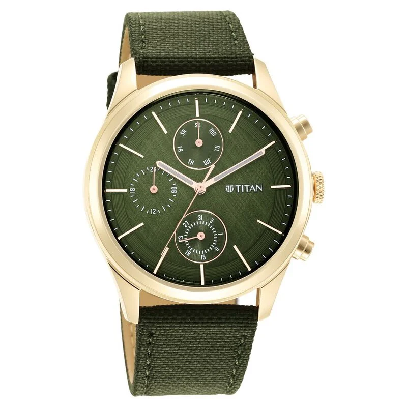 sporty digital watches with activity tracker -Titan Neo Splash Green Dial Quartz Analog With Date Fabric Strap Watch For Men