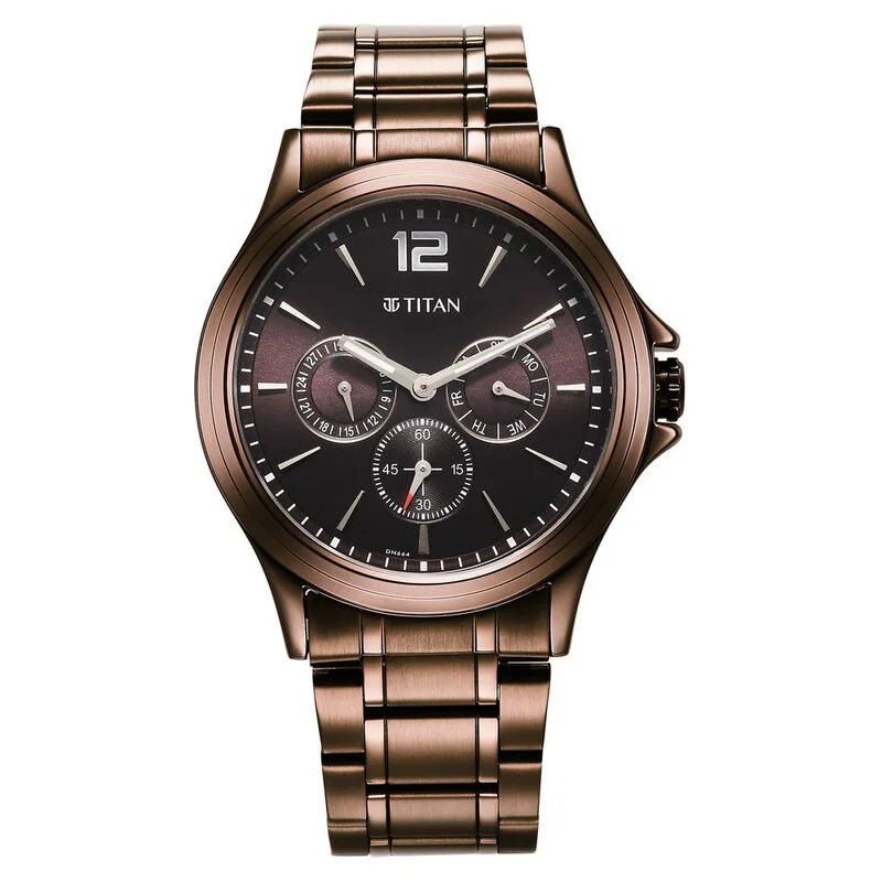 fashion-forward watches for young professionals -Titan Neo Splash Quartz Multifunction Brown Dial Stainless Steel Strap Watch For Men