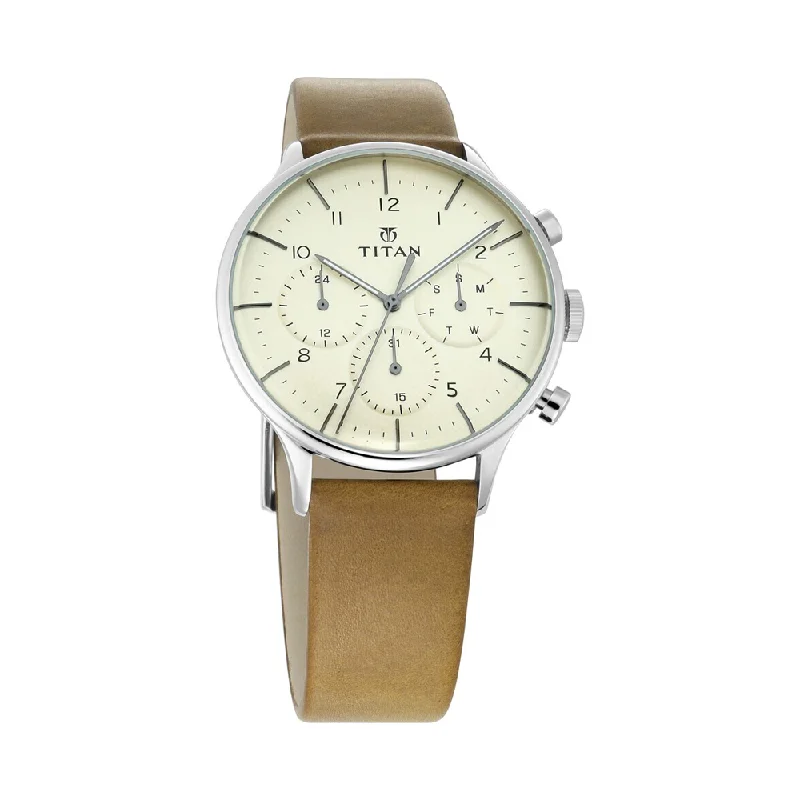 gold-plated watches for men -Titan NN90102SL02 On Trend Beige Dial Analog Watch For Men