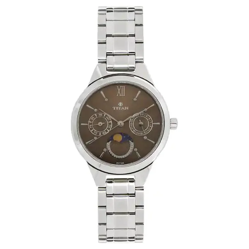 sport watches for women with digital display -Workwear Moon Phase Function Brown Dial