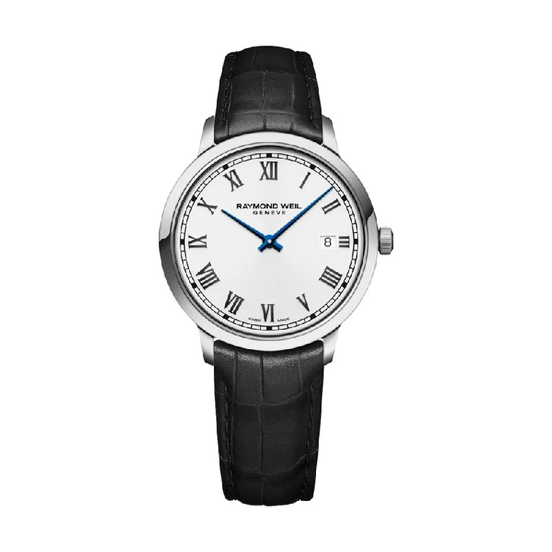 large face watches for men with rubber straps -Toccata Classic White Dial 39mm on Leather Strap