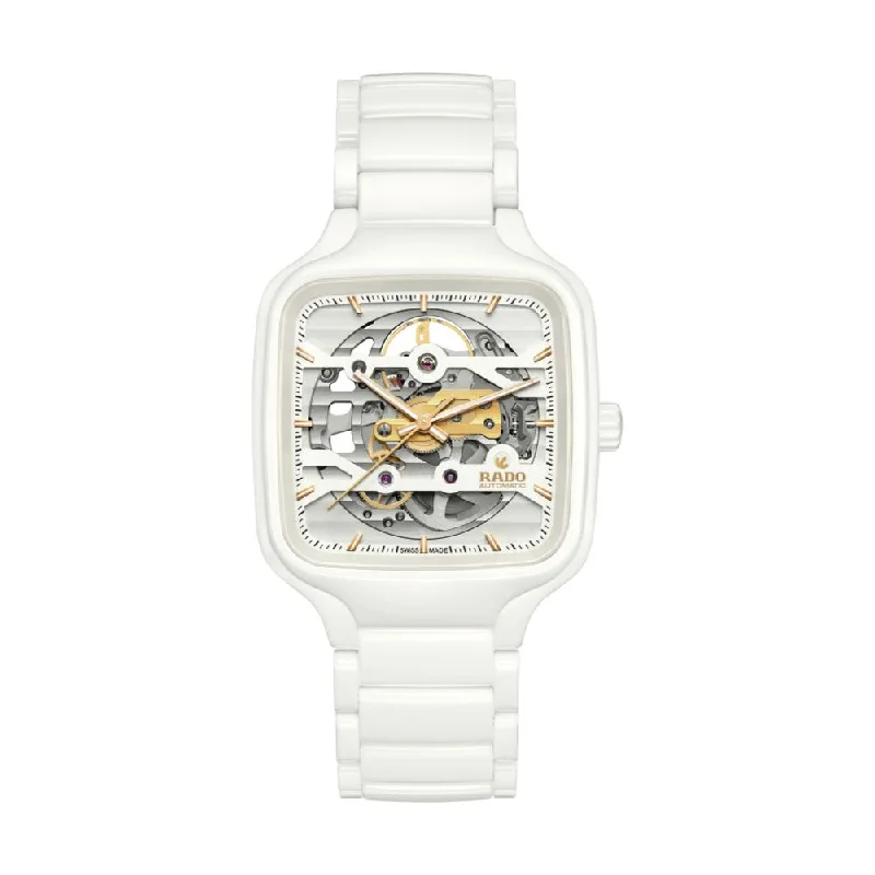 fashion watches for teenagers with trendy designs -True Square Automatic Skeleton White Ceramic