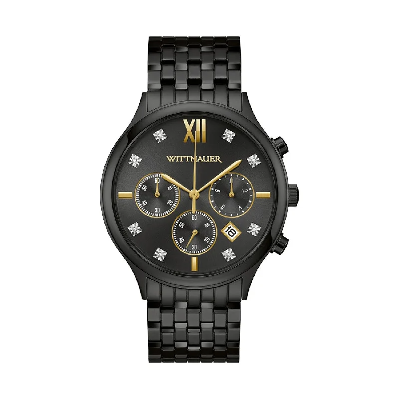 watches for men with eco-friendly materials -Wittnauer Black Tie 44MM Diamond Dial Black Chronograph Watch. WN3110